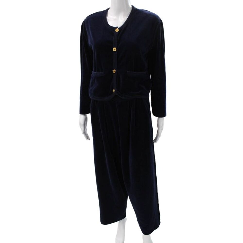 Sonia Rykiel Women Blue Cotton Sweatsuit Long Sleeve Button Size L
